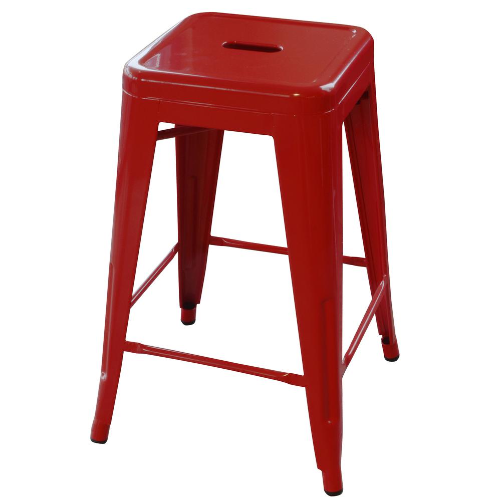 AmeriHome Loft Red 24 Inch Metal Bar Stool - 2 Piece. Picture 3