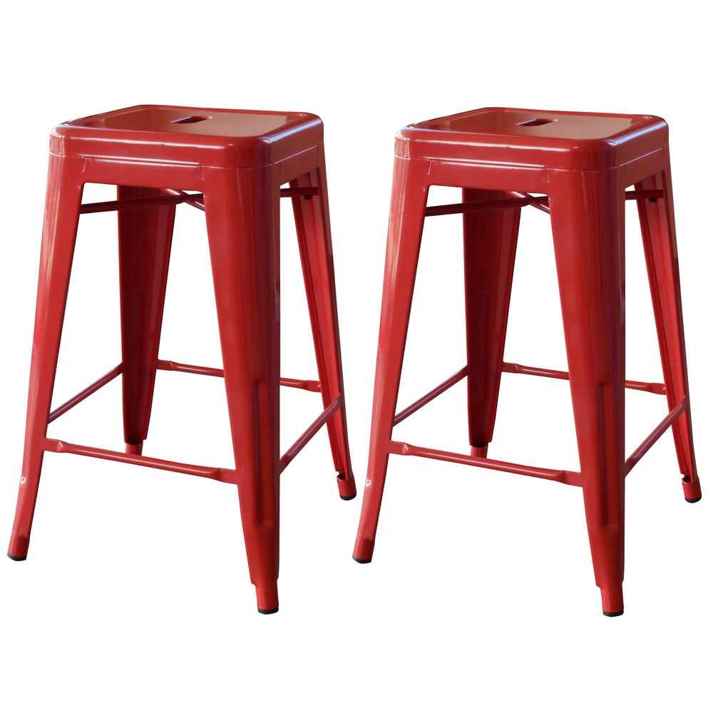 AmeriHome Loft Red 24 Inch Metal Bar Stool - 2 Piece. Picture 1