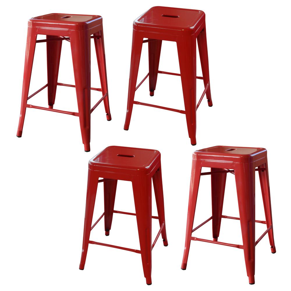 AmeriHome Loft Red 24 Inch Metal Bar Stool - 4 Piece. Picture 1