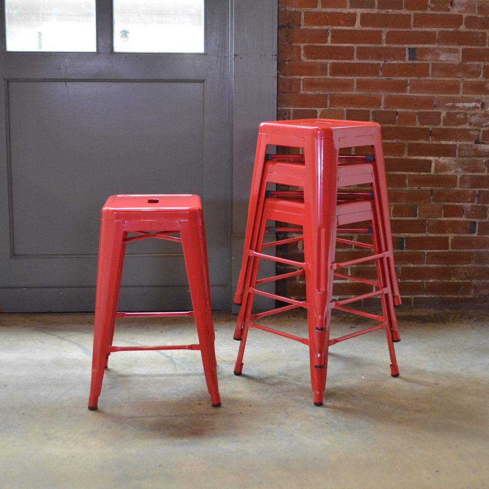 AmeriHome Loft Red 24 Inch Metal Bar Stool - 4 Piece. Picture 4