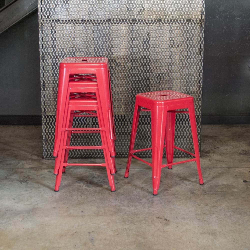 AmeriHome Loft Red 24 Inch Metal Bar Stool - 4 Piece. Picture 5