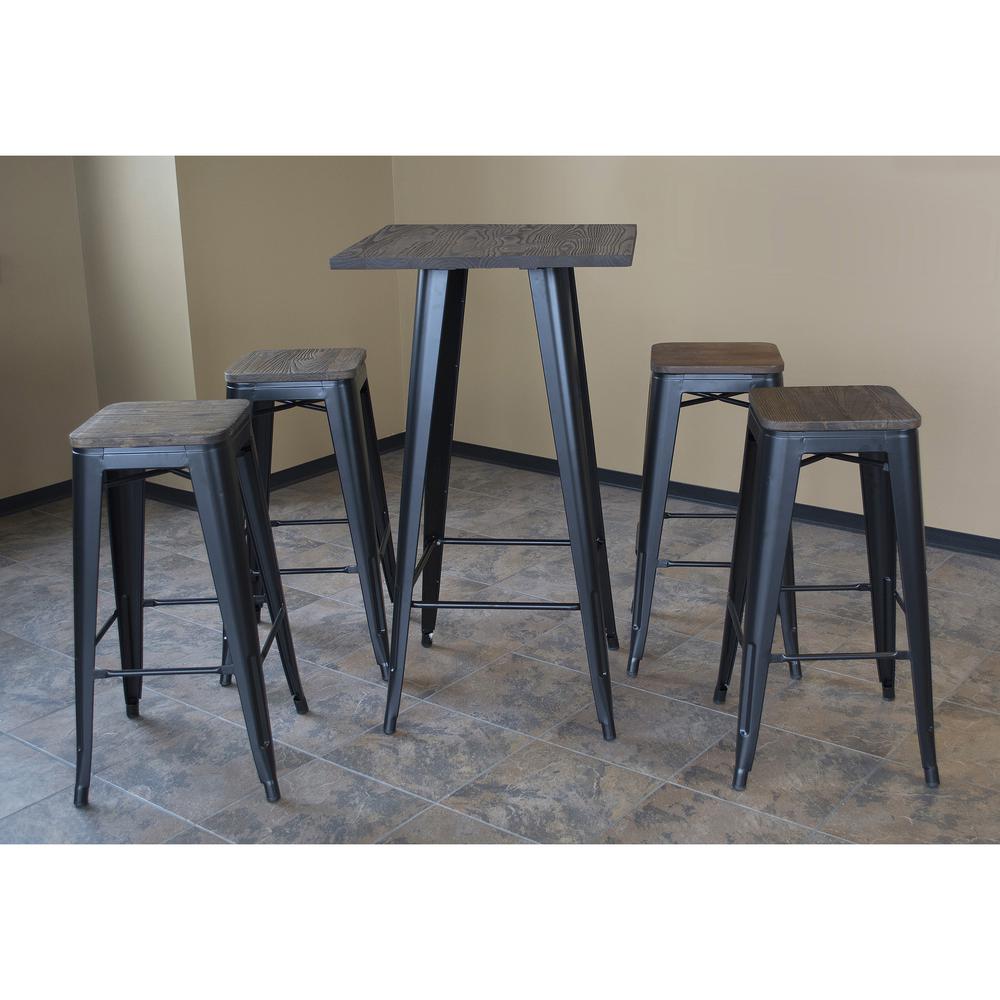 AmeriHome Loft Glossy Black Pub Set with Wood Tops - 5 Piece. Picture 2