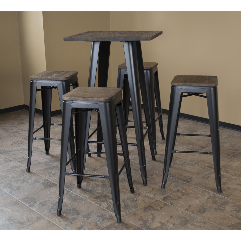 AmeriHome Loft Glossy Black Pub Set with Wood Tops - 5 Piece. Picture 3