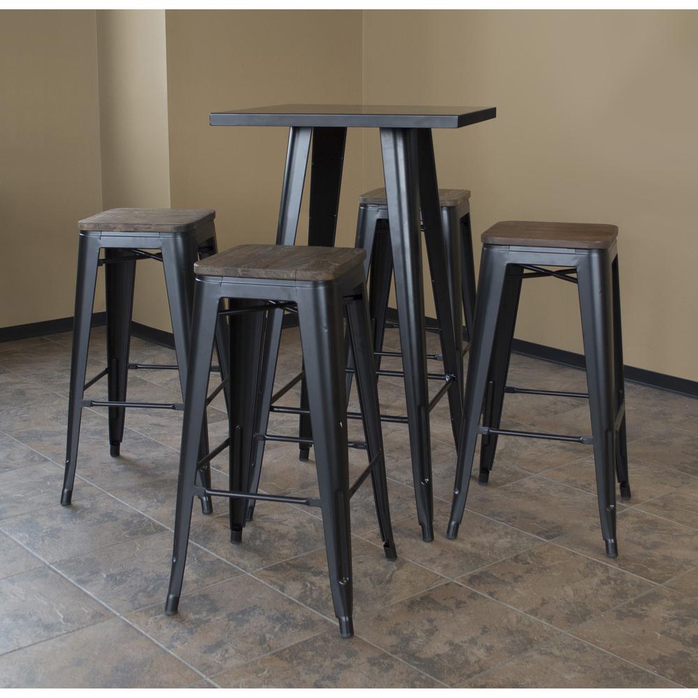 AmeriHome Loft Glossy Black Pub Set With Wood Top Bar Stools - 5 Piece. Picture 2