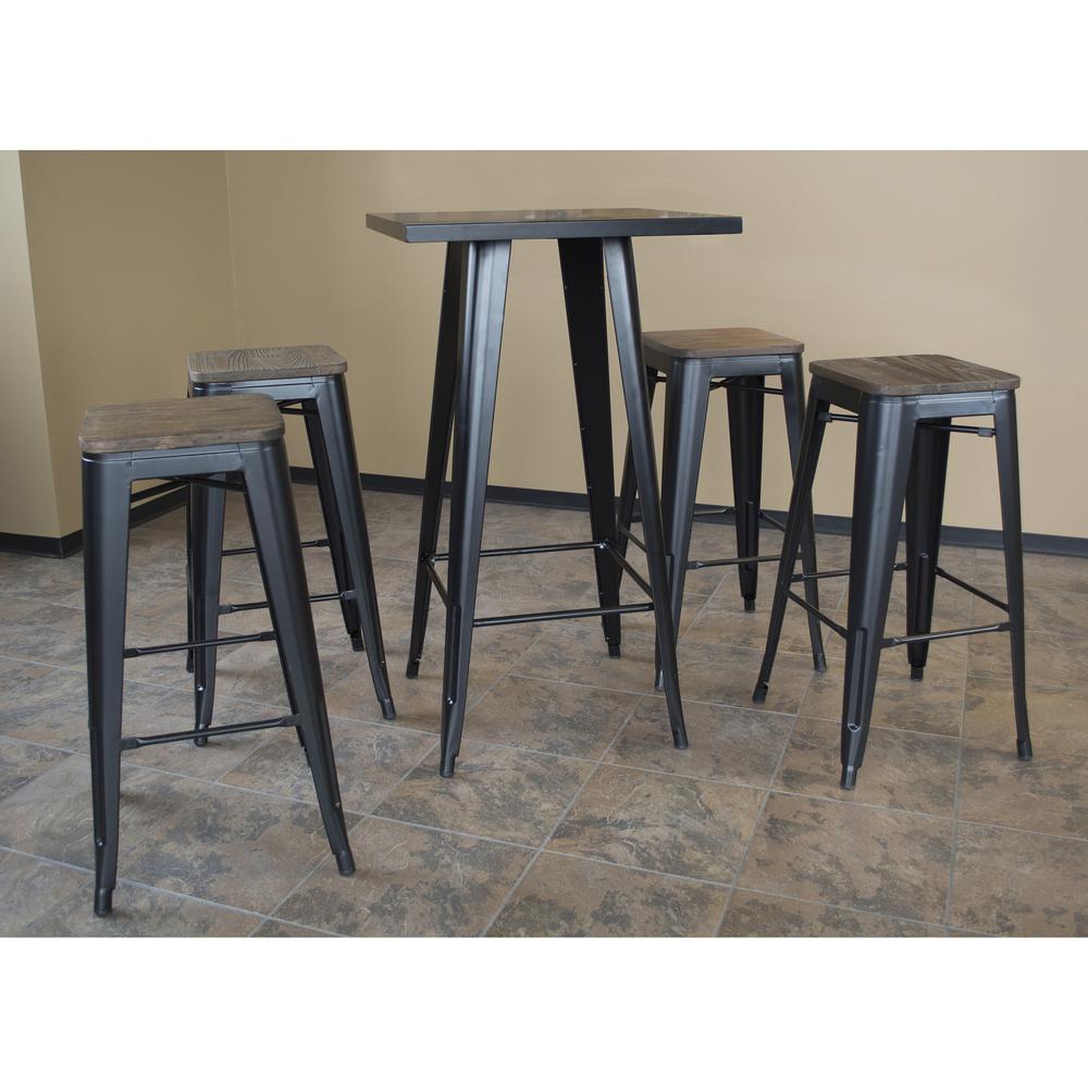 AmeriHome Loft Glossy Black Pub Set With Wood Top Bar Stools - 5 Piece. Picture 3