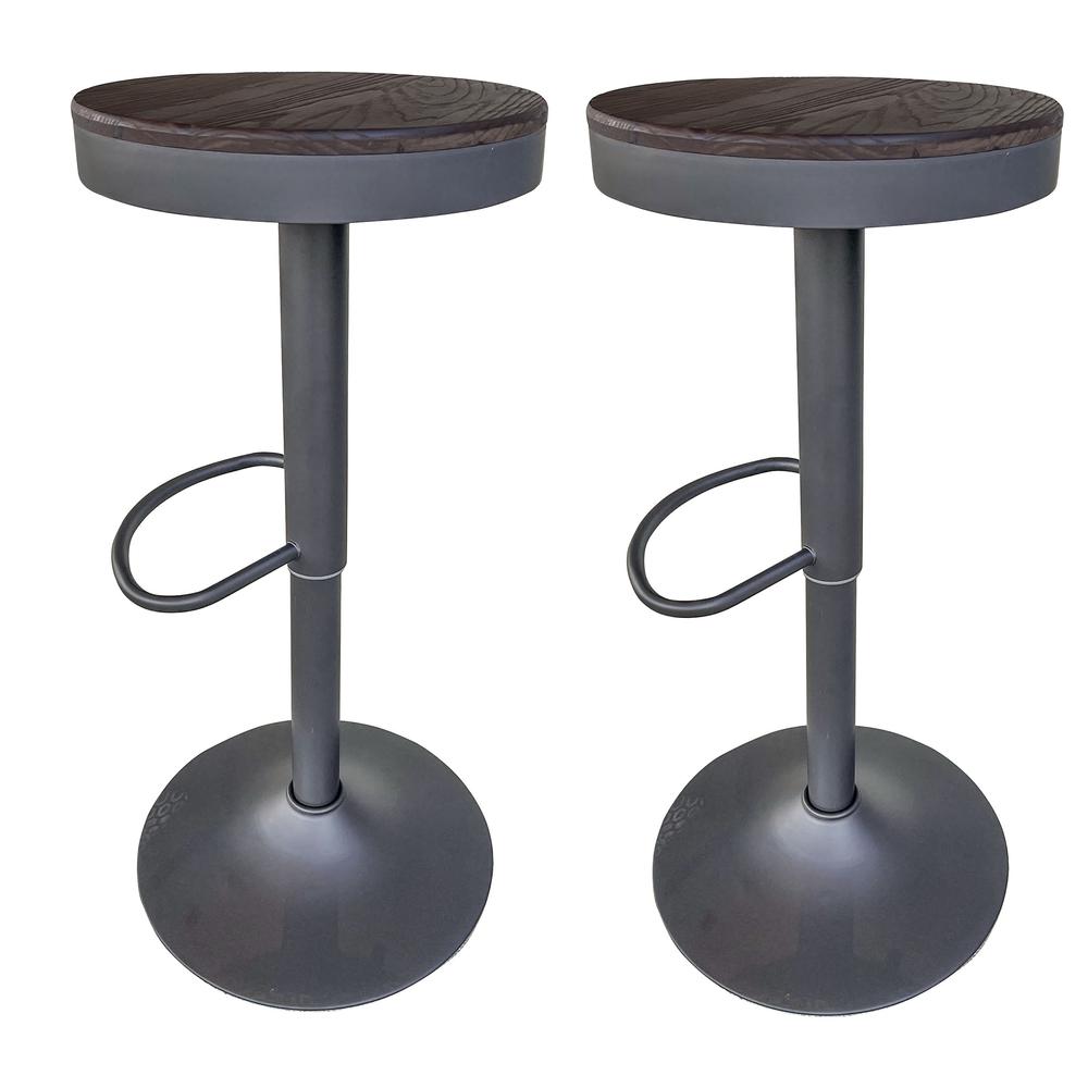 Round Adjustable Height Bar Stools with Wood Seat – Espresso Stain. Picture 1