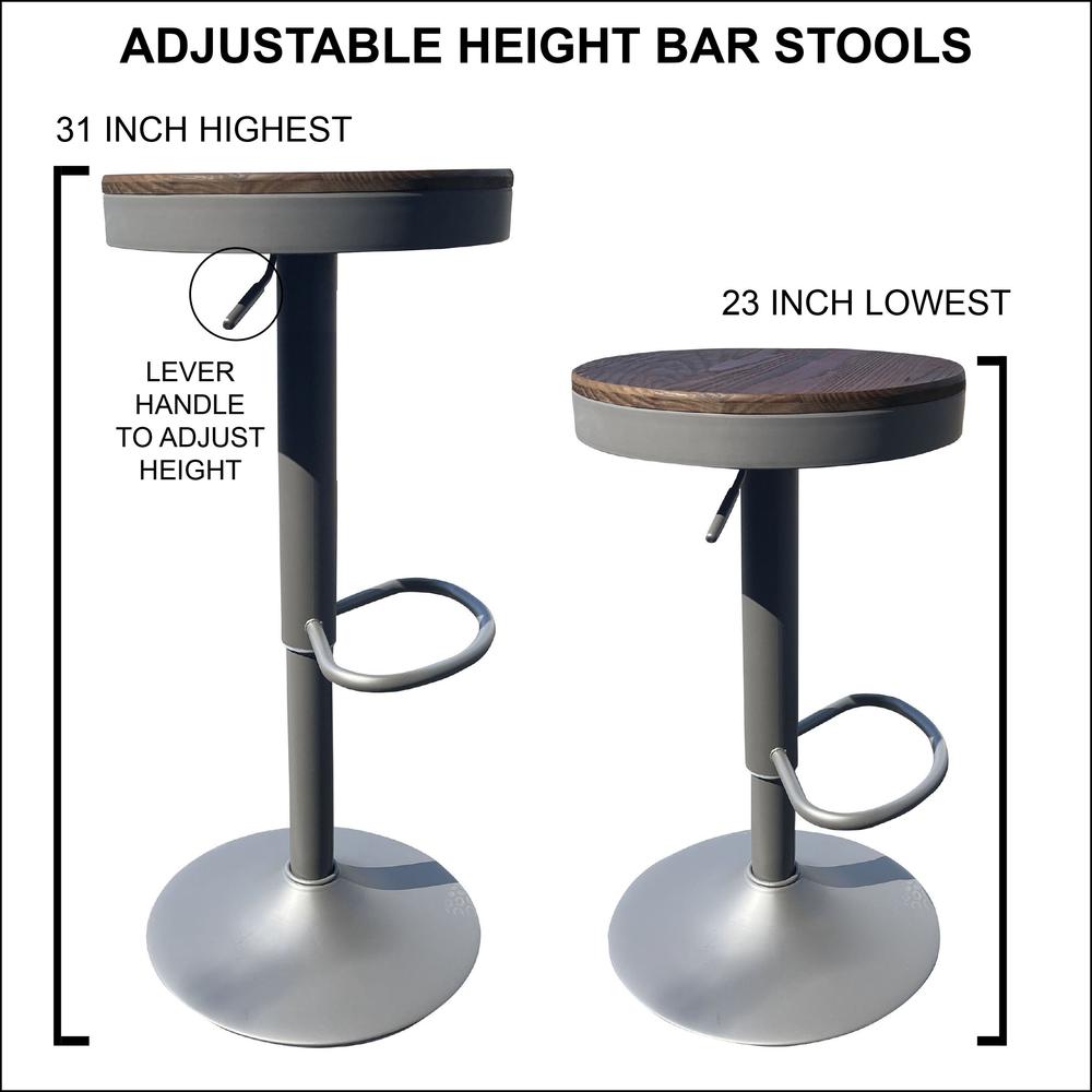 Round Adjustable Height Bar Stools with Wood Seat – Espresso Stain. Picture 5