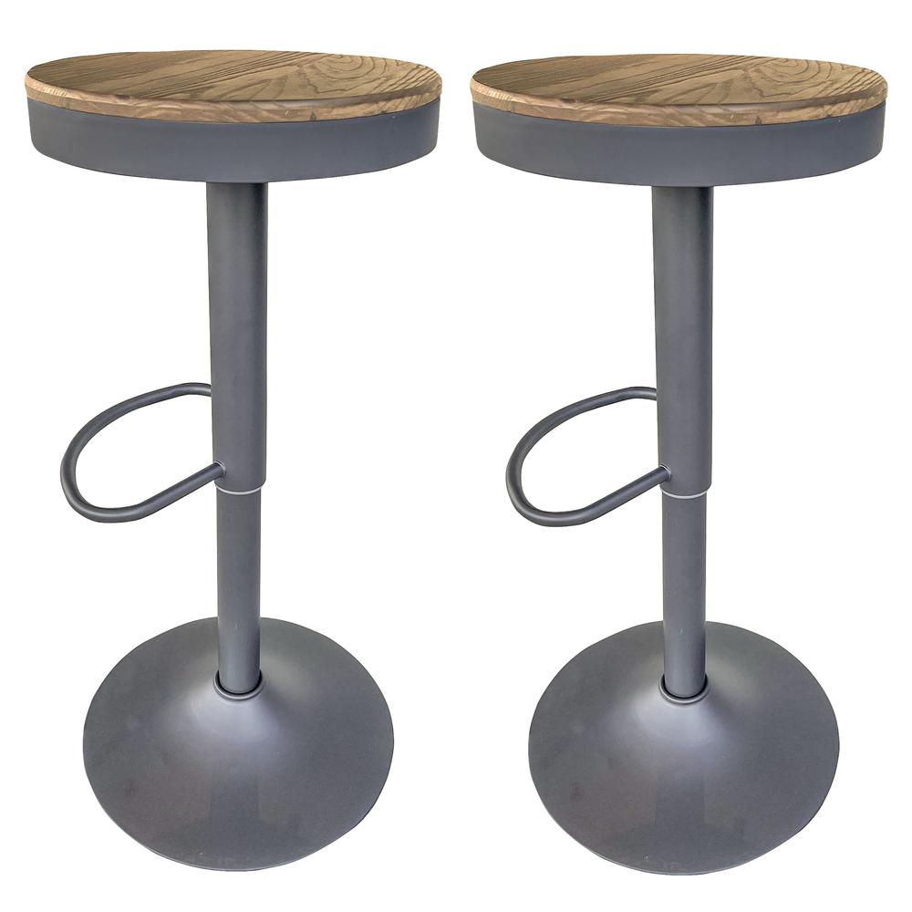 Round Adjustable Height Bar Stools with Wood Seat – Natural Stain. Picture 1