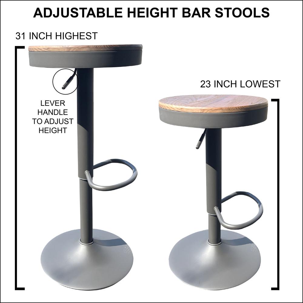 Round Adjustable Height Bar Stools with Wood Seat – Natural Stain. Picture 5