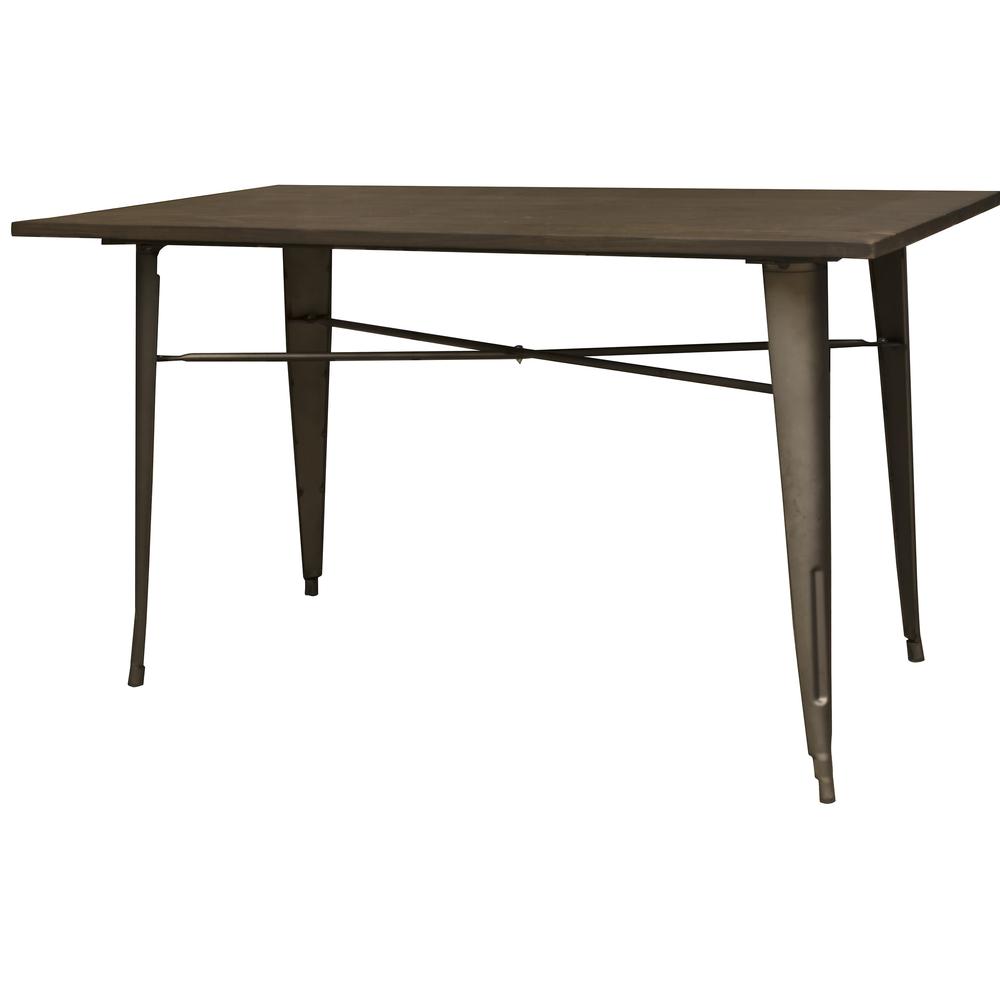 AmeriHome Loft Rustic Gunmetal Metal Dining Table with Wood Top. Picture 1