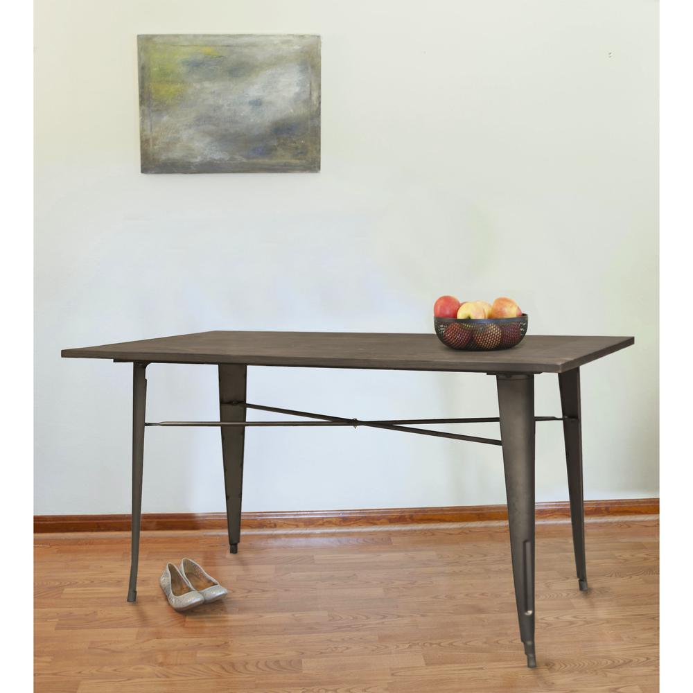 AmeriHome Loft Rustic Gunmetal Metal Dining Table with Wood Top. Picture 2
