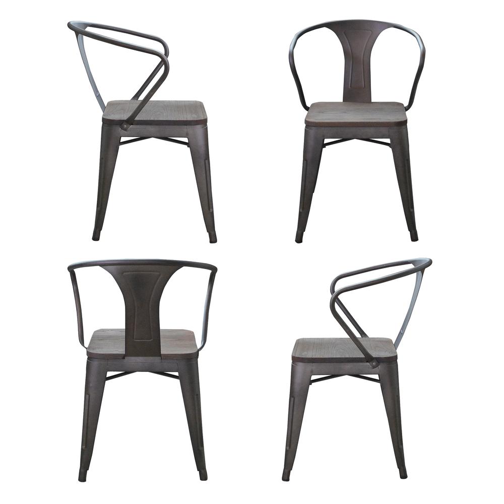 AmeriHome Loft Rustic Gunmetal Metal Dining Chair with Wood Seat- 4 Piece. Picture 4