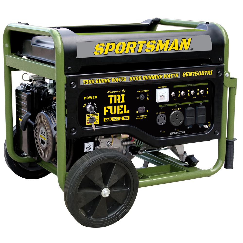 7500 Watt Portable Tri-Fuel Generator with CO Warning and Shut-off. Picture 2