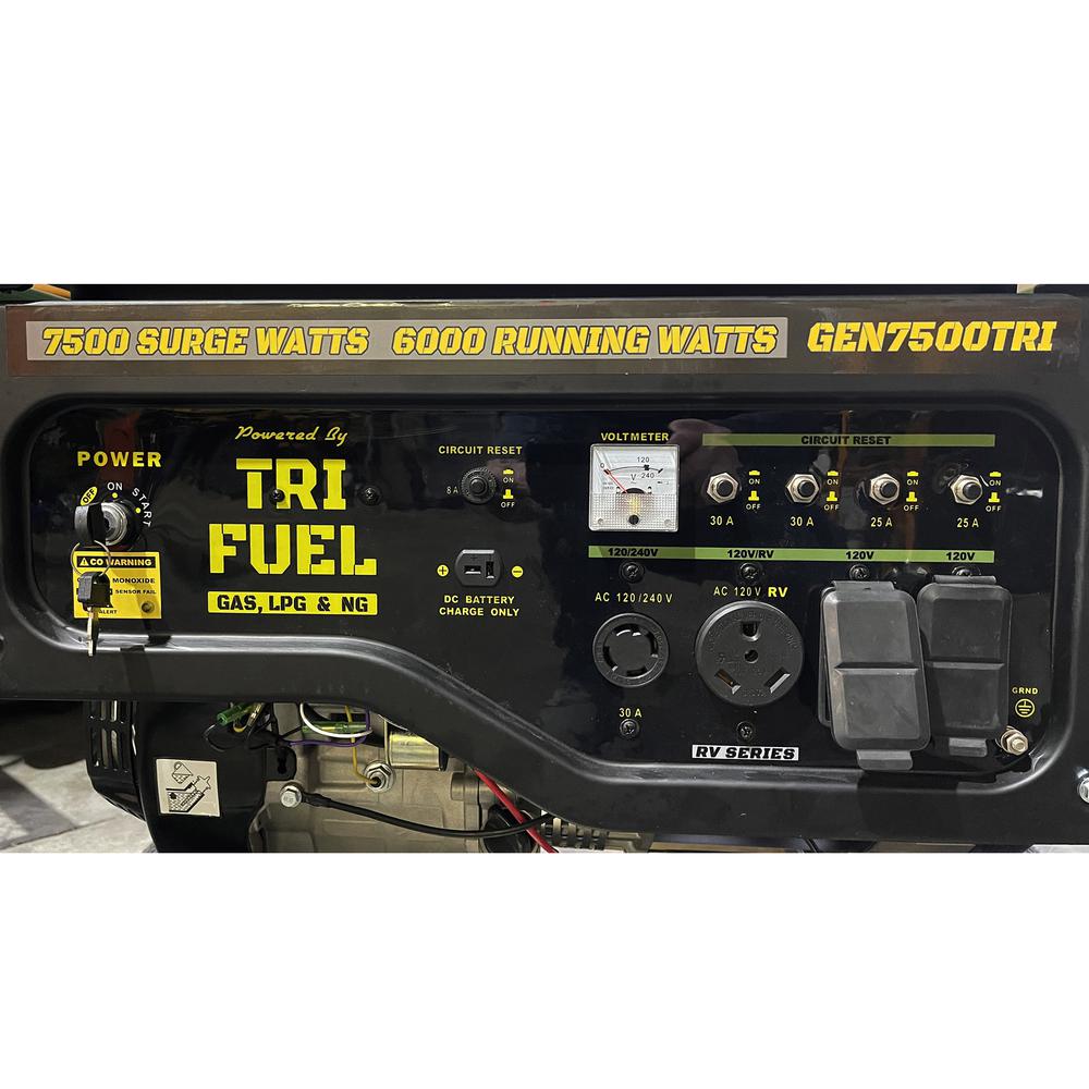 7500 Watt Portable Tri-Fuel Generator with CO Warning and Shut-off. Picture 4