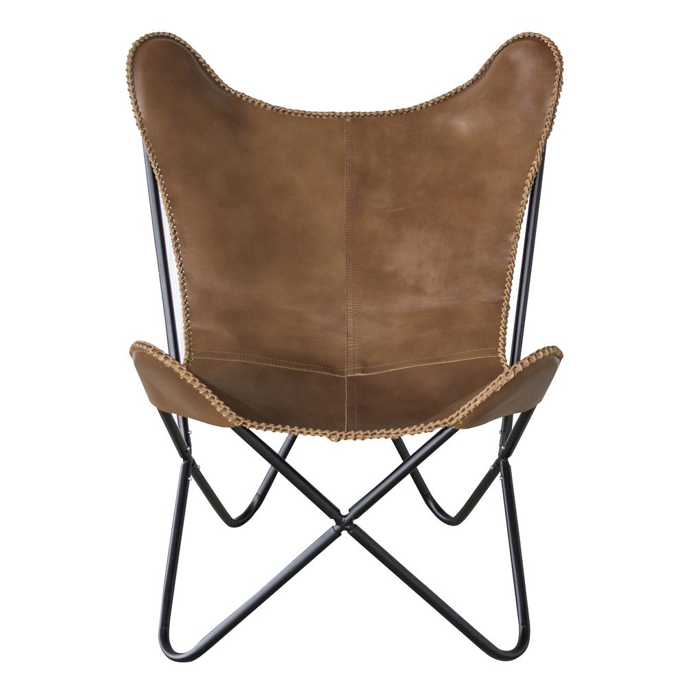 AmeriHome Genuine Leather Butterfly Chair - Brown. Picture 4