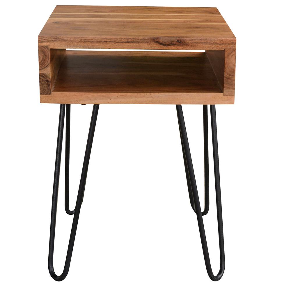 Acacia Wood Hair Pin Open Shelf End Table. Picture 1