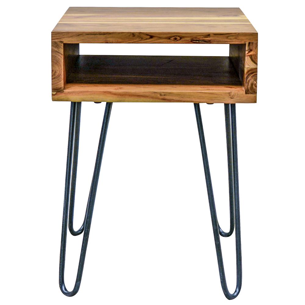 Acacia Wood Hair Pin Open Shelf End Table. Picture 5