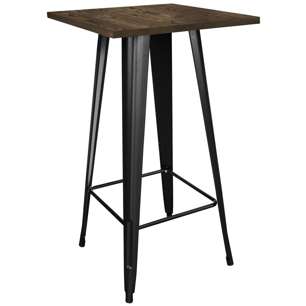 AmeriHome Loft Black Metal Pub Table with Wood Top. Picture 1