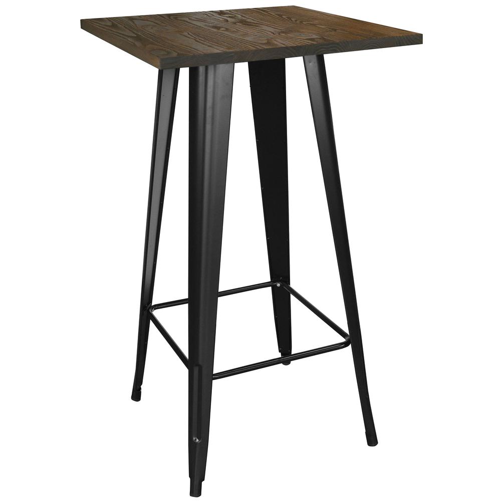 AmeriHome Loft Black Metal Pub Table with Wood Top. Picture 2