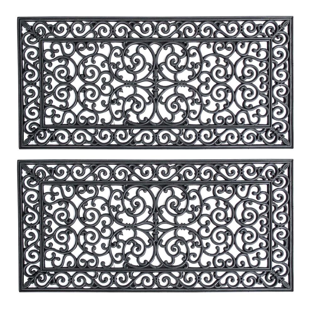 4 Ft x 2 Ft Decorative Scrollwork Entryway Rubber Door Mat - 2 Pack. Picture 1