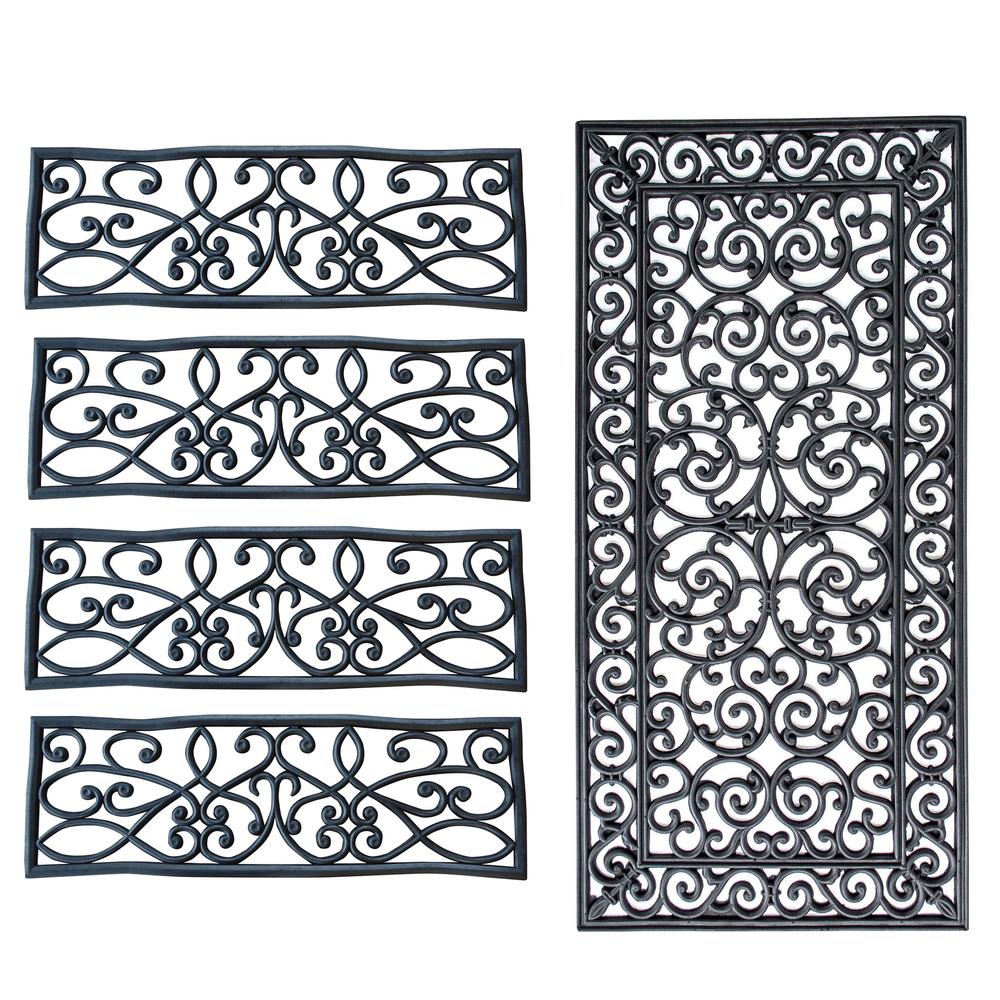 Decorative Scrollwork Entryway Rubber Mat Set - 5 Piece. Picture 1