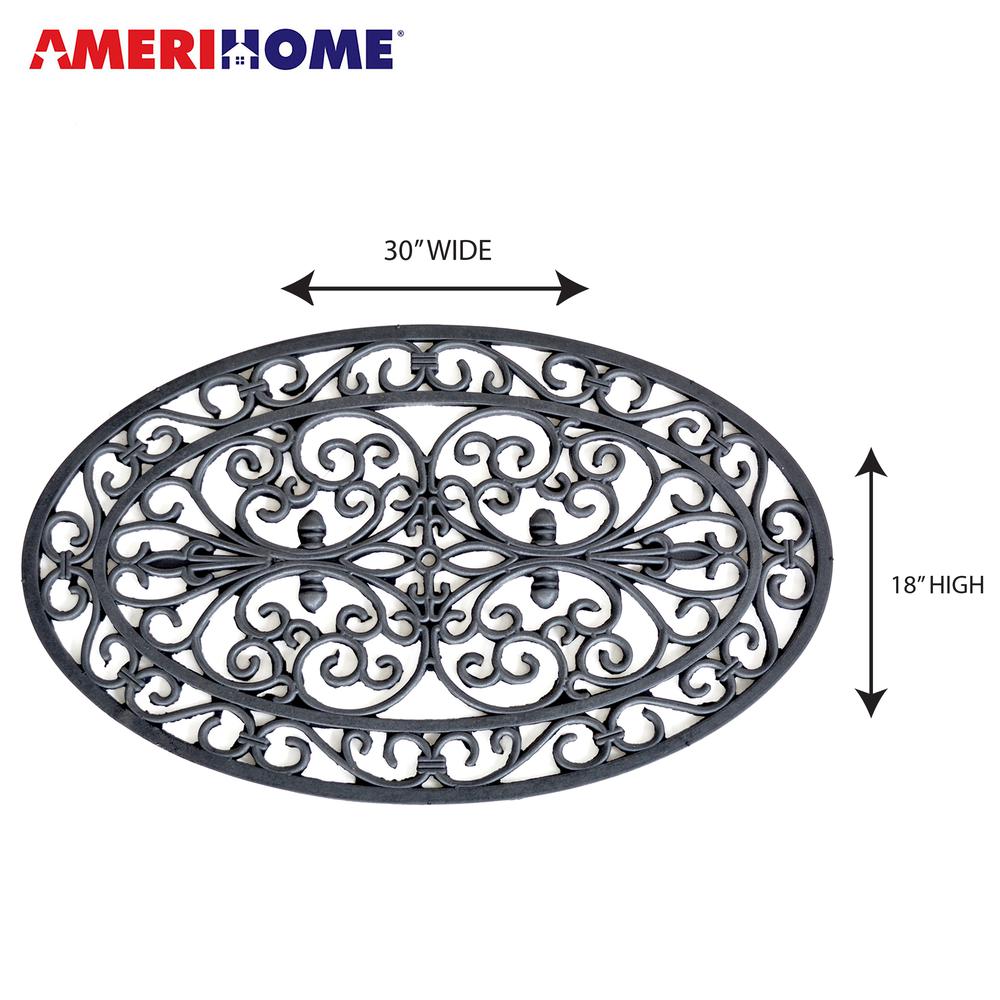 Oval Shape Decorative Scrollwork Rubber Entry Mat 18 x 30 in. 2 Piece Set. Picture 6