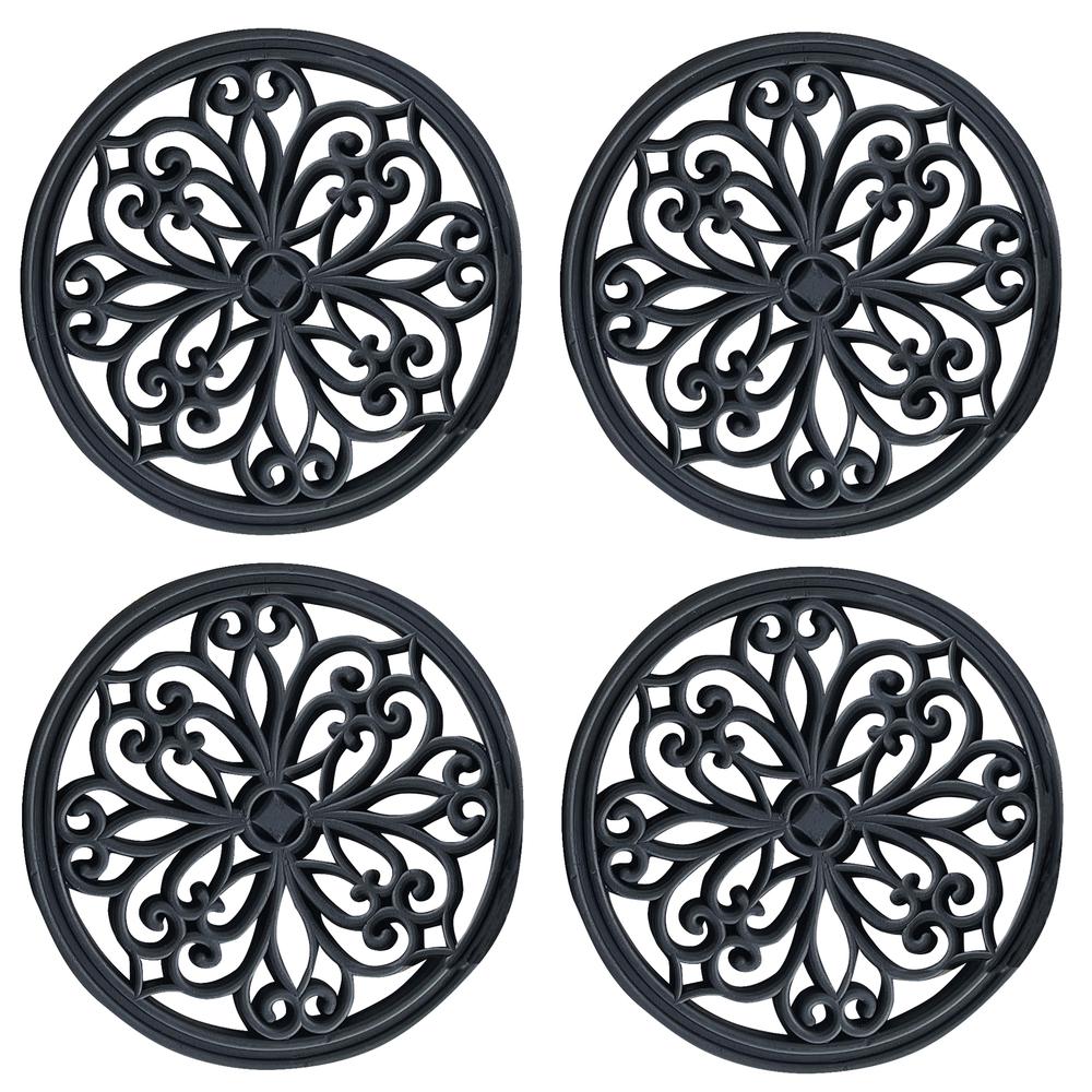 4 Piece 12 inch Round Rubber Scrollwork Step Mat Set. Picture 1