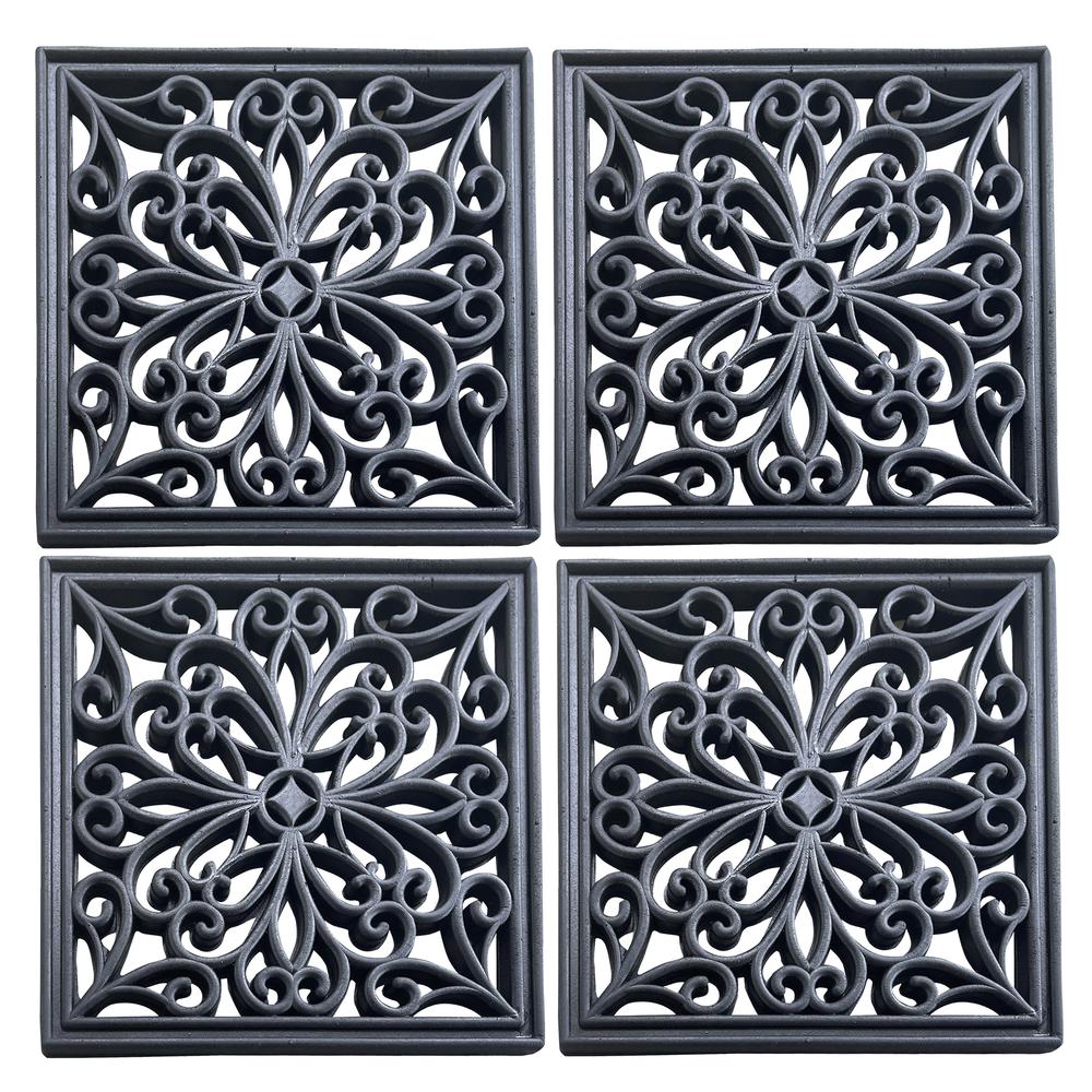 4 Piece 12 inch Square Rubber Scrollwork Step Mat Set. Picture 1
