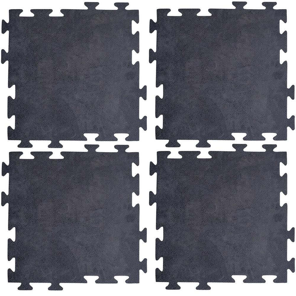 Smooth Interlocking Square Rubber Tile Mats - 4 Pack. Picture 1