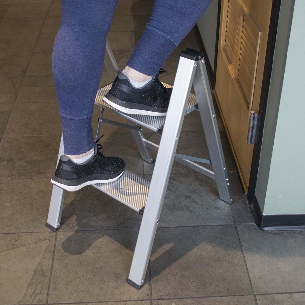 Ultra Slim Aluminum Two Step Folding Utility Step Ladder. Picture 4