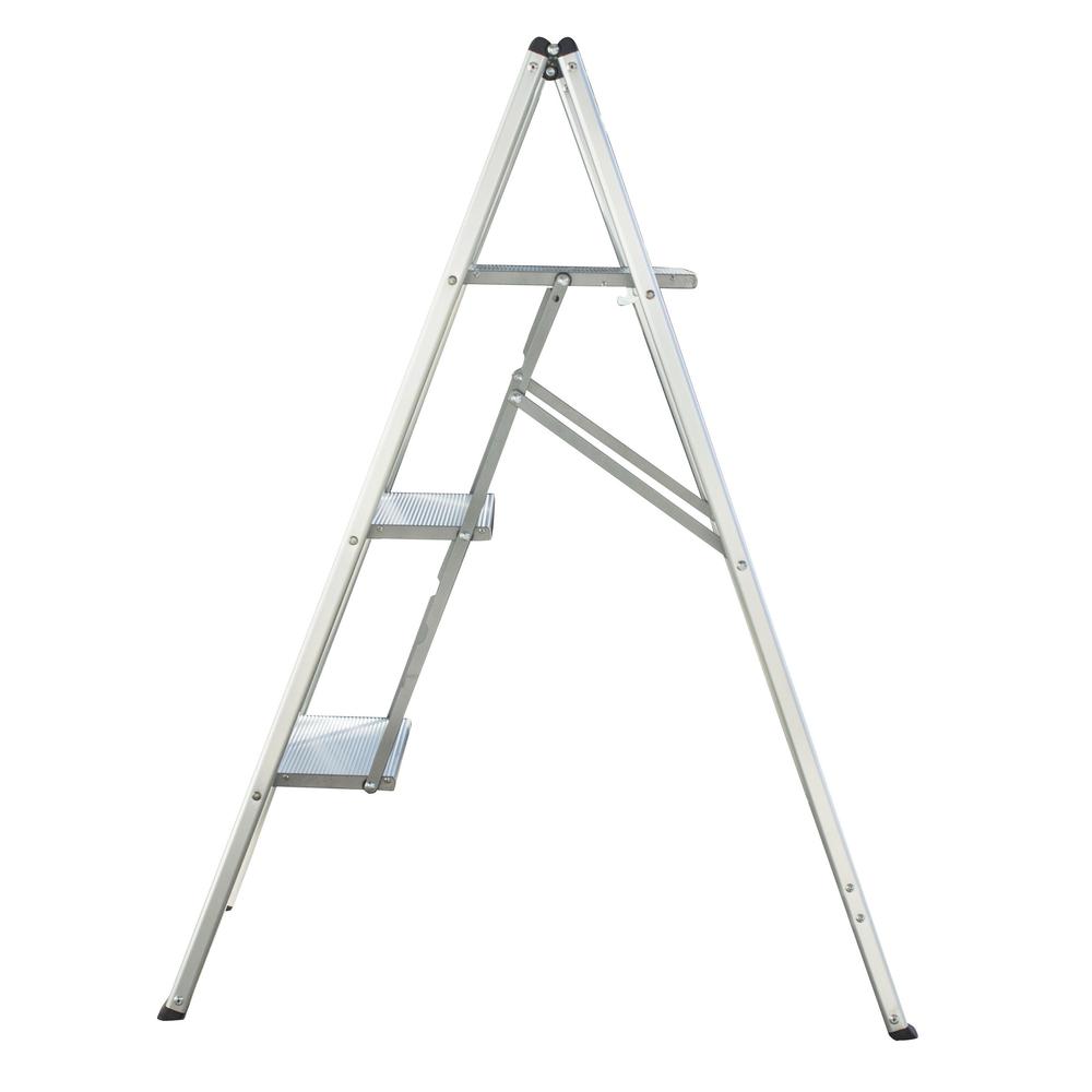 Ultra Slim Aluminum Three Step Folding Utility Step Ladder. Picture 3