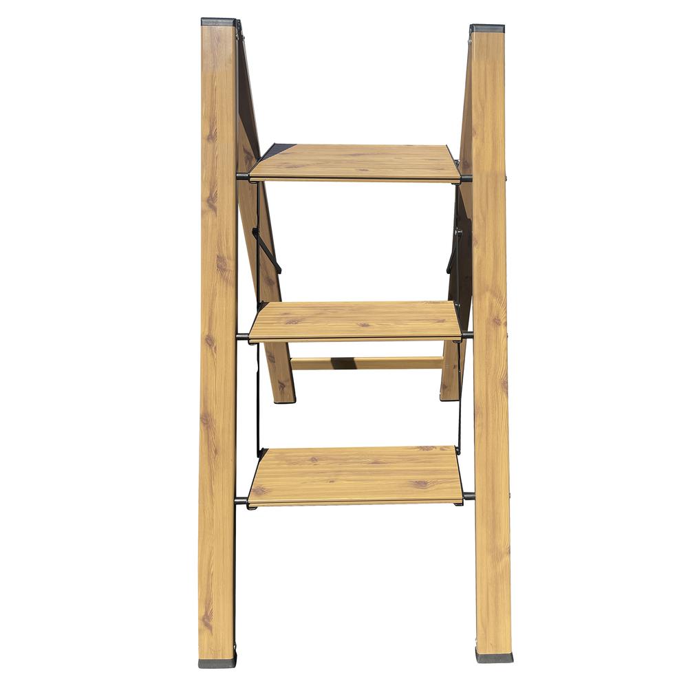 3 Step Aluminum Wood Grain Folding Ladder. Picture 5