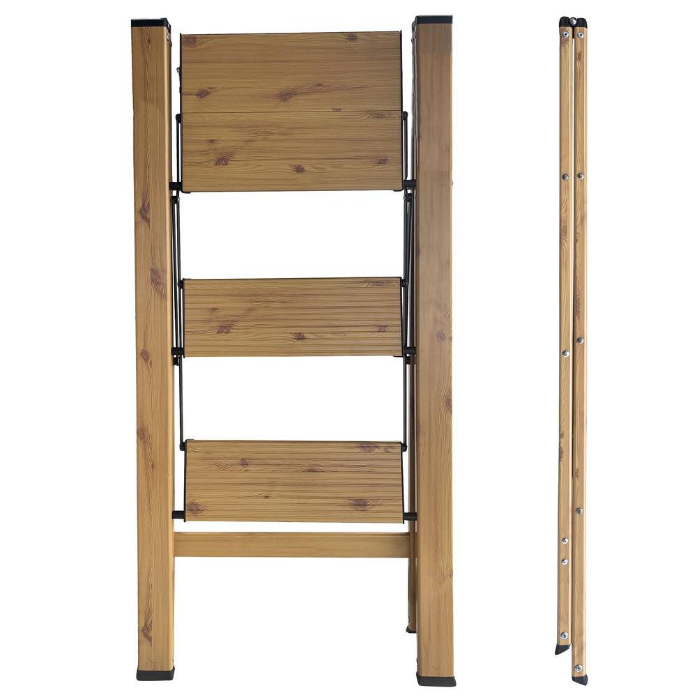 3 Step Aluminum Wood Grain Folding Ladder. Picture 3