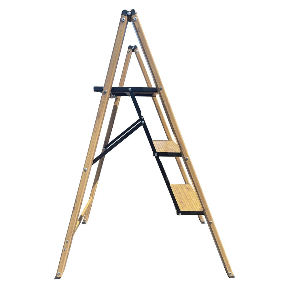 3 Step Aluminum Wood Grain Folding Ladder. Picture 4