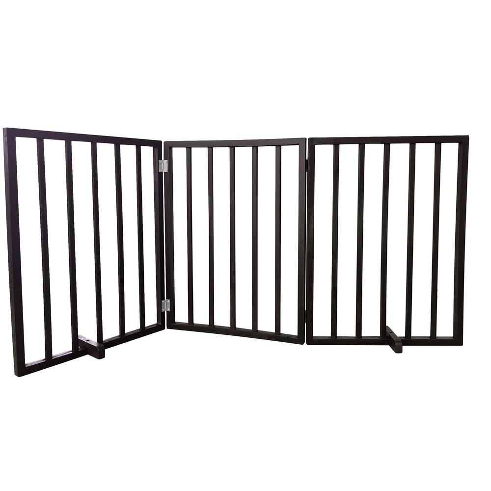 54 inch Freestanding 3-Panel Folding Wood Pet Gate - Brown. Picture 2