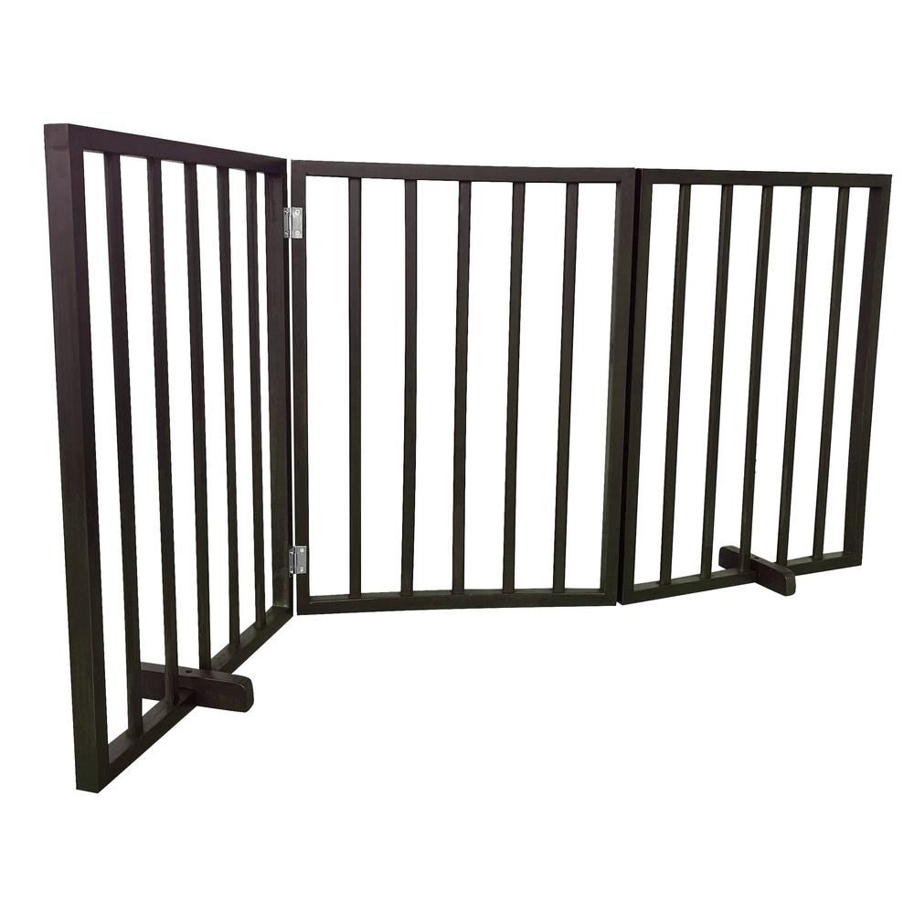 54 inch Freestanding 3-Panel Folding Wood Pet Gate - Brown. Picture 4