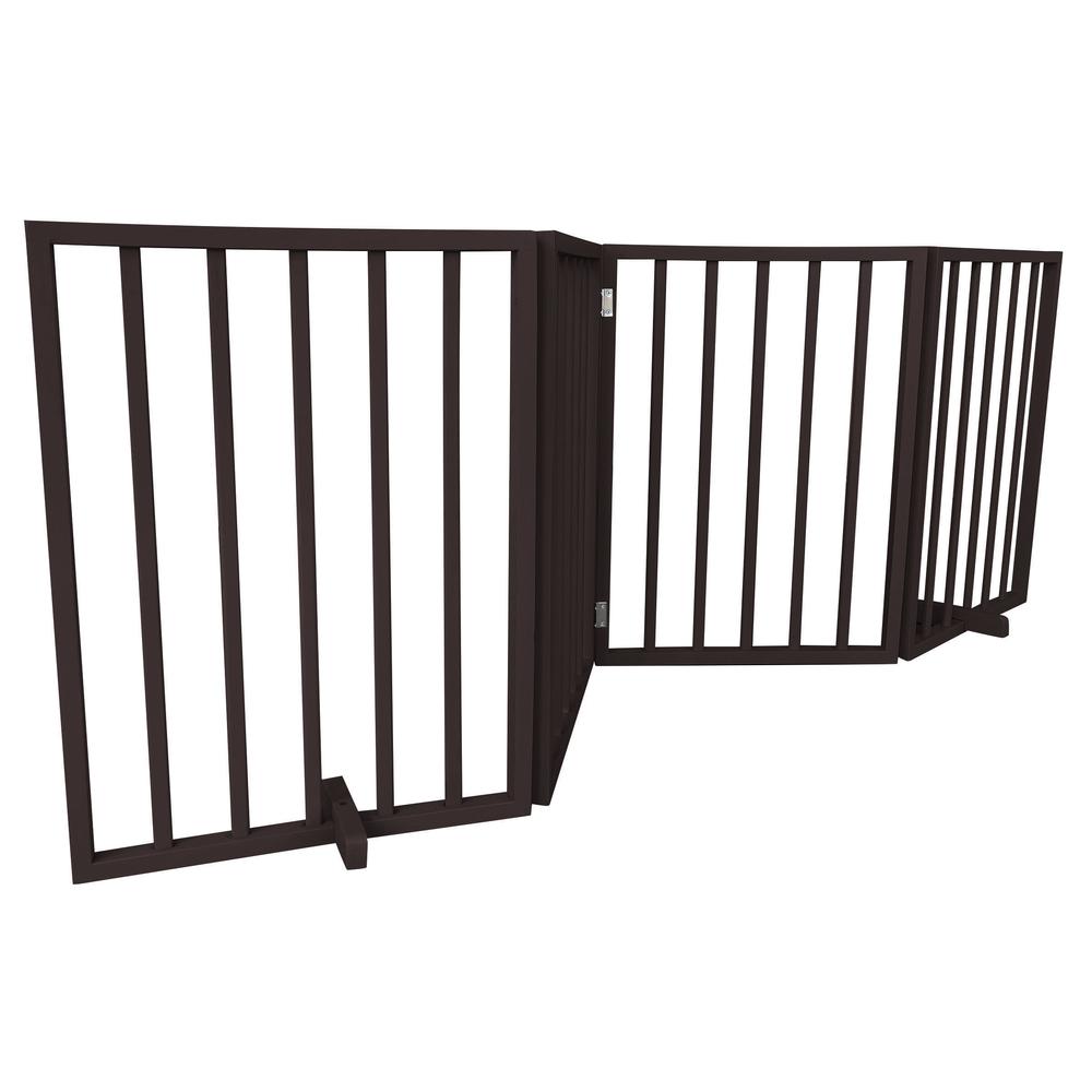 72 inch Freestanding 4-Panel Folding Wood Pet Gate - Brown. Picture 4