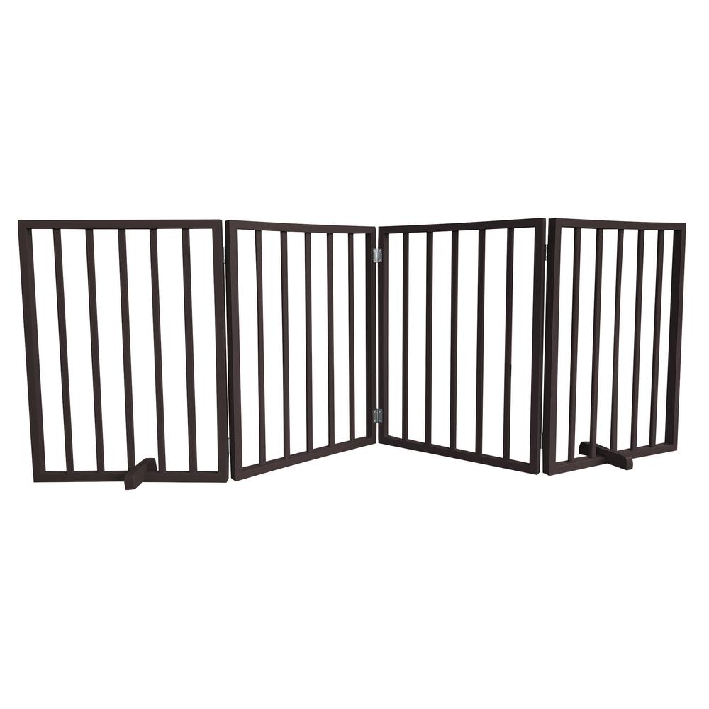 72 inch Freestanding 4-Panel Folding Wood Pet Gate - Brown. Picture 2