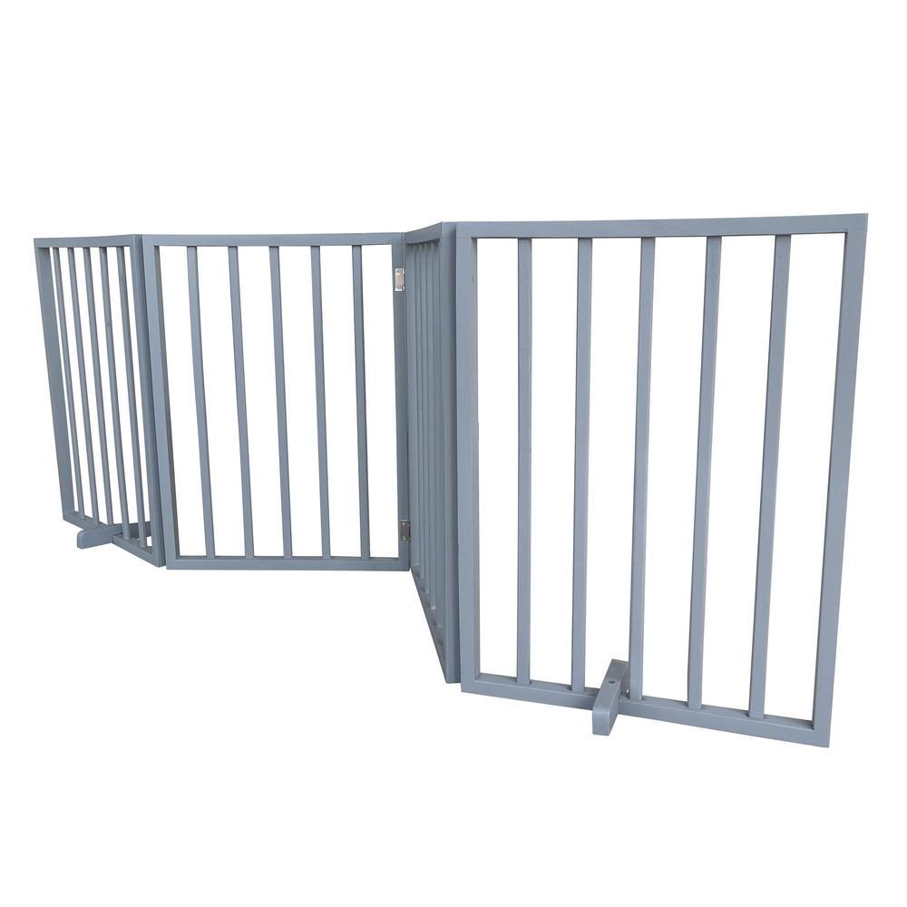 72 inch Freestanding 4-Panel Folding Wood Pet Gate - Grey. Picture 4