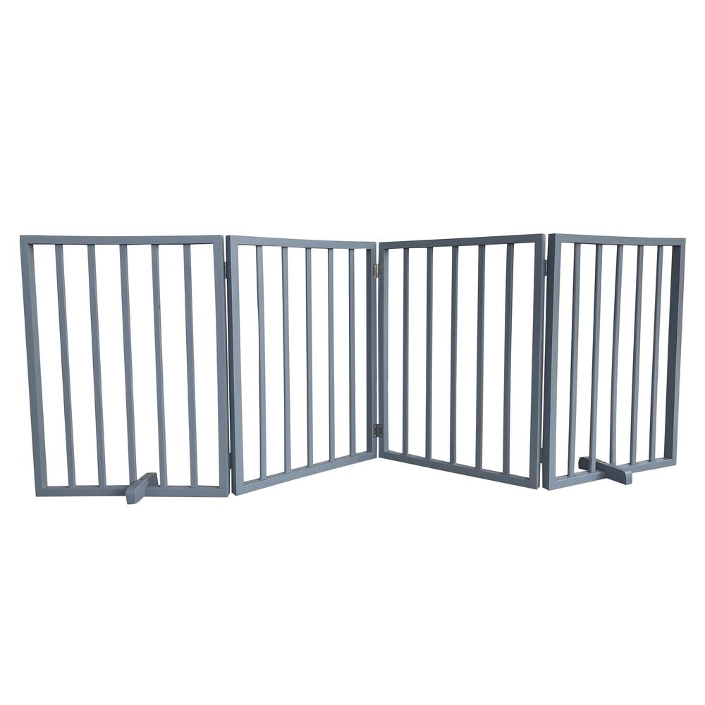 72 inch Freestanding 4-Panel Folding Wood Pet Gate - Grey. Picture 2
