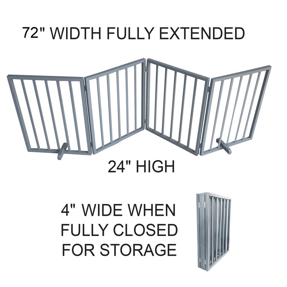 72 inch Freestanding 4-Panel Folding Wood Pet Gate - Grey. Picture 7