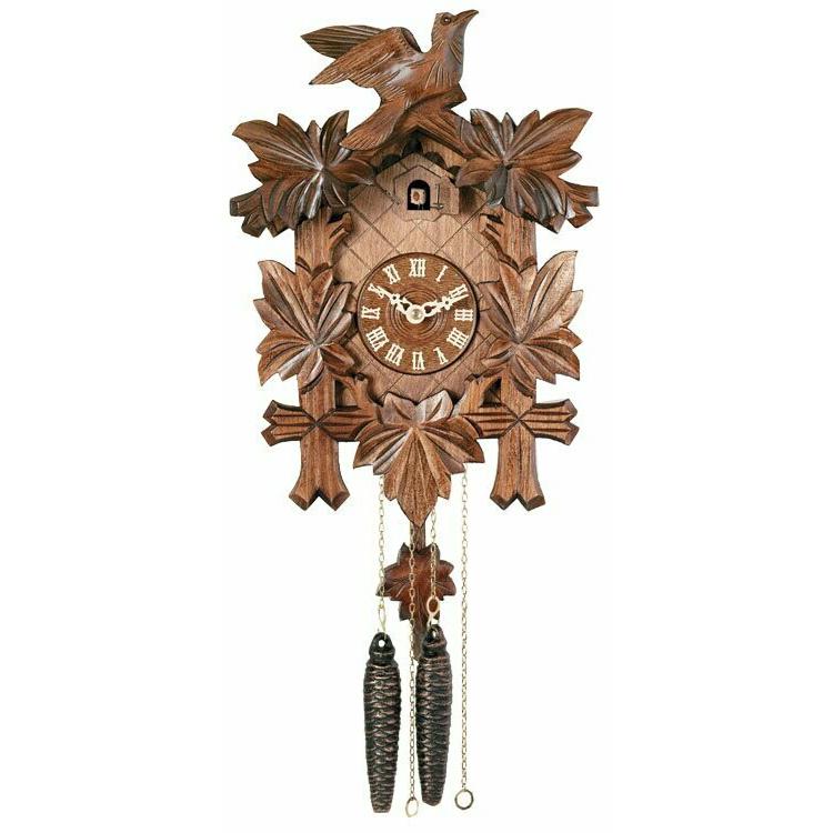 One Day Hand-Carved Cuckoo Clock with Five Maple Leaves & One Bird. Picture 1