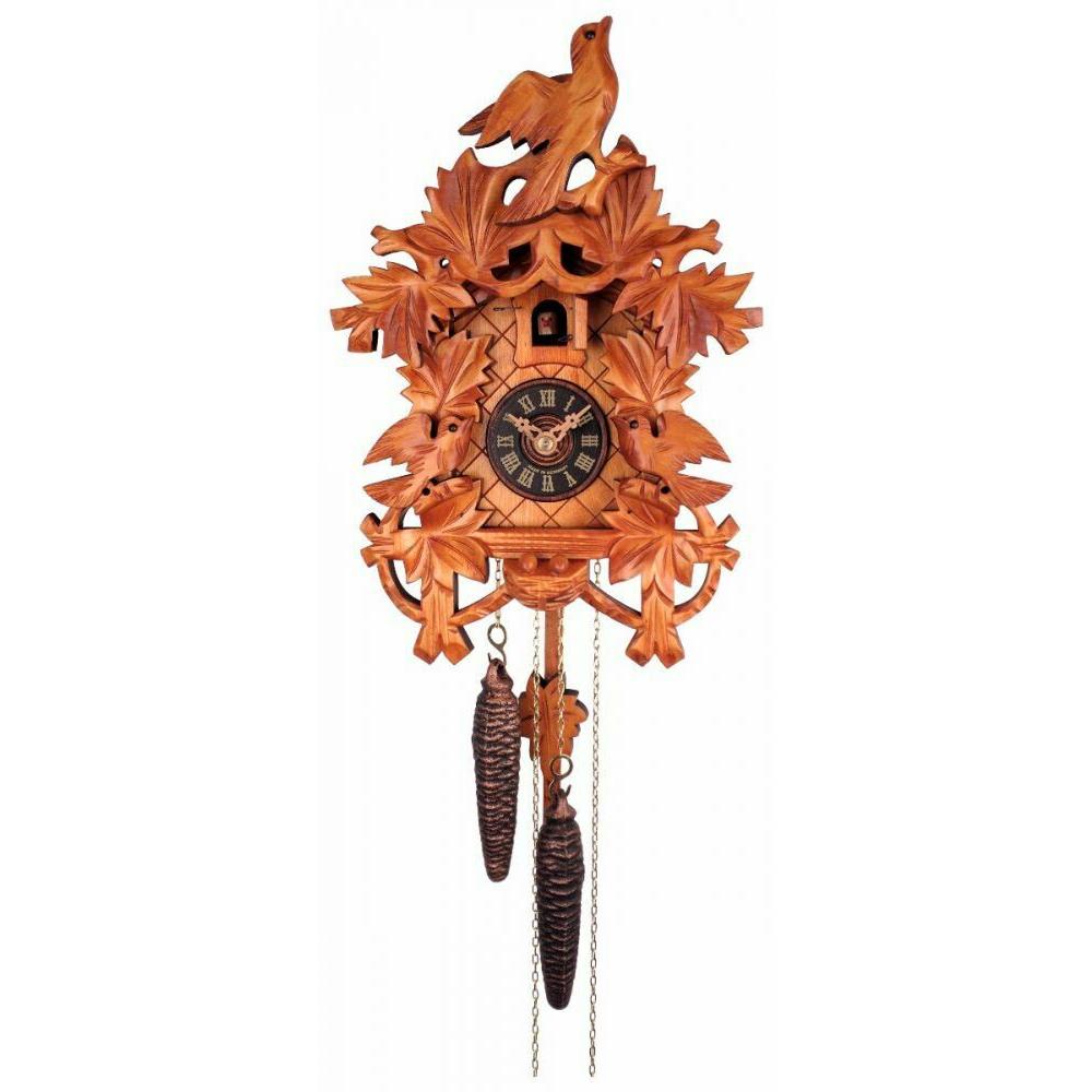One Day Cuckoo Clock with Eight Leaves Three Birds and Nest Light Color. Picture 1