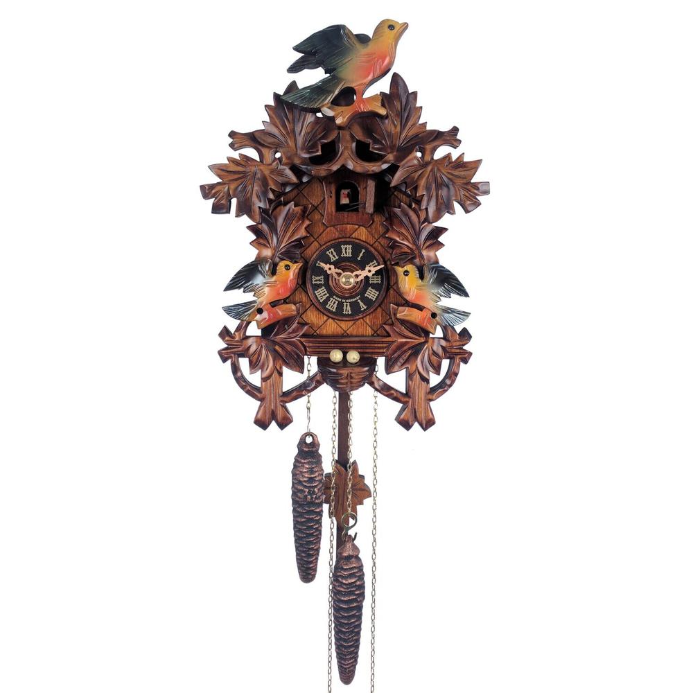 One Day Cuckoo Clock with Eight Leaves Three Birds and Nest Light Painted. Picture 1