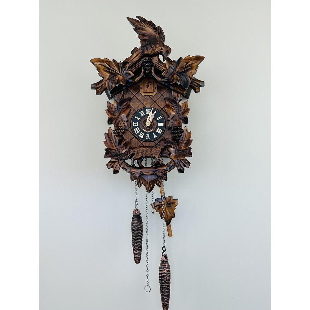 Aesop's Fable Cuckoo Clock with Hand-carved Maple Leaves, Grapes, Bird, and Fox. Picture 1