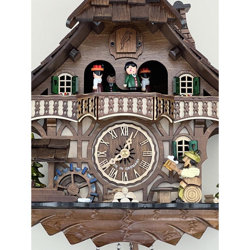 Musical Black Forest Cuckoo Clock with Dancers, Waterwheel, and Beer Drinker. Picture 3