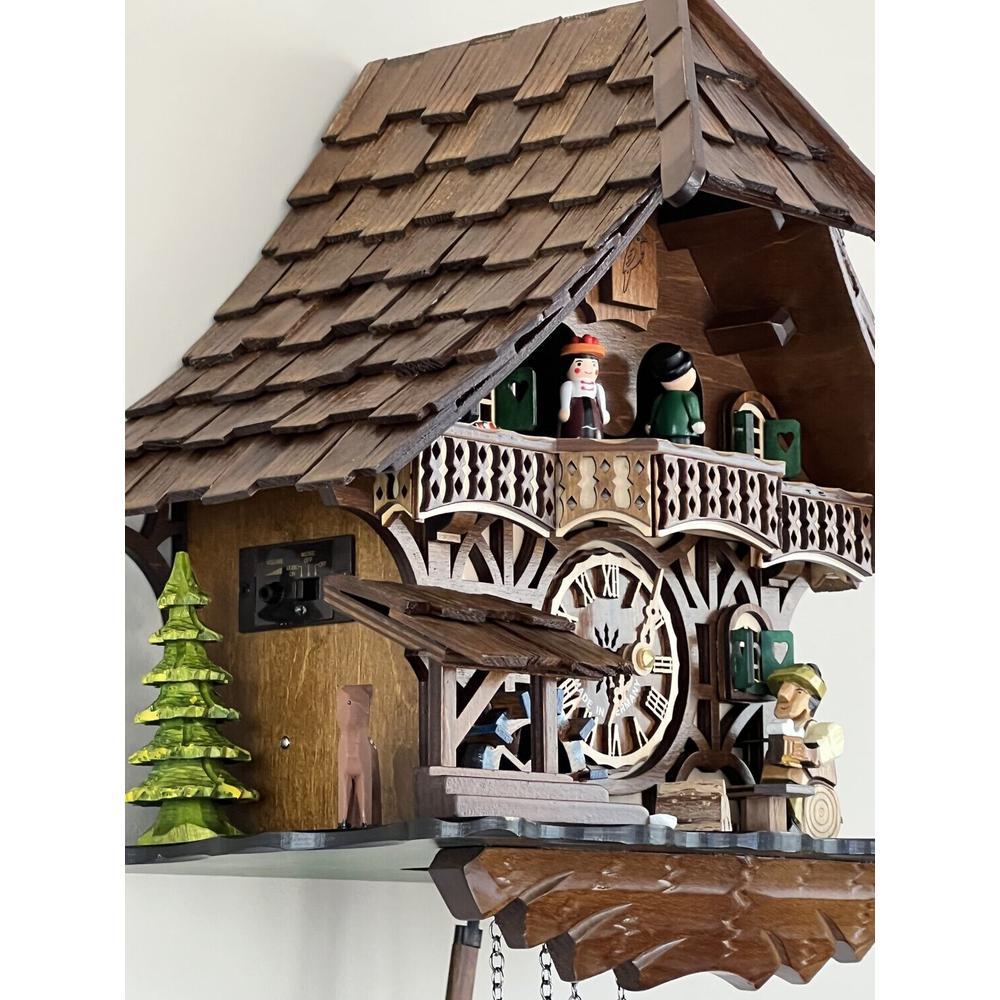 Musical Black Forest Cuckoo Clock with Dancers, Waterwheel, and Beer Drinker. Picture 2