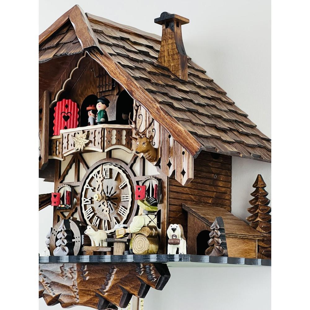 One Day Musical Cuckoo Clock Cottage with Beer Drinker, Waterwheel, and Dancers. Picture 2