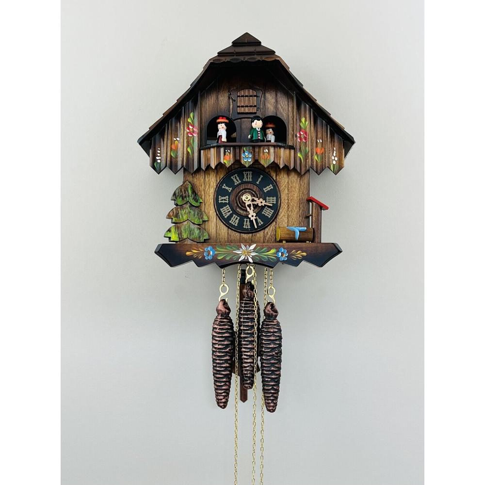 One Day Musical Cuckoo Clock with Hand-painted Flowers and Moving Dancers. Picture 1