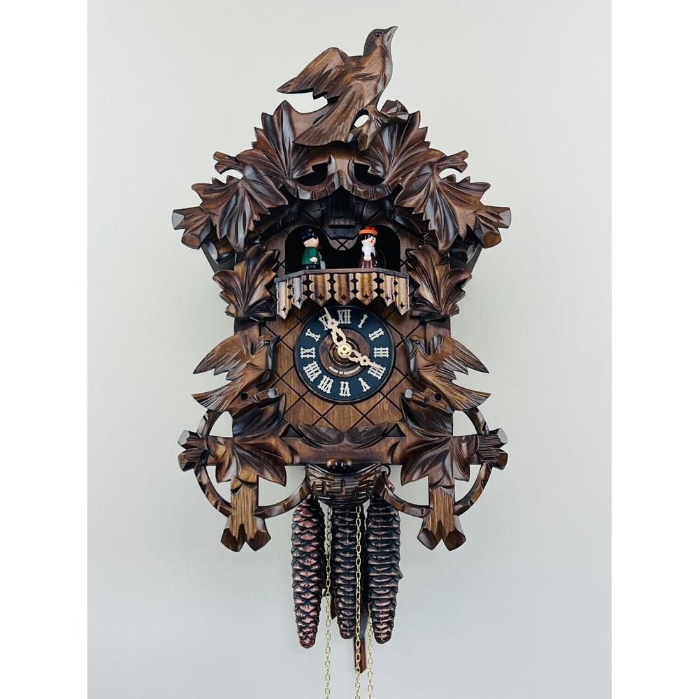 One Day Musical Cuckoo Clock with Hand carved Birds, Leaves, and Nest. Picture 1